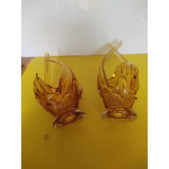 Vintage Chalet Canada Art Glass Vases Amber/Orange set of 2 1960's 11" - Picture 16 of 16